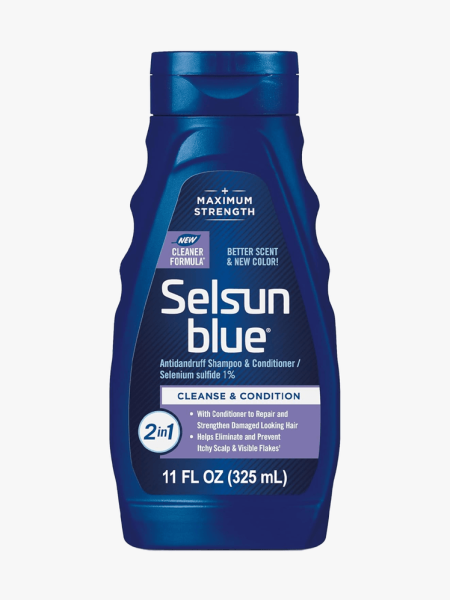 Selsun Blue 2-in-1 Antidandruff Shampoo & Conditioner in branded bottle component on a light gray background