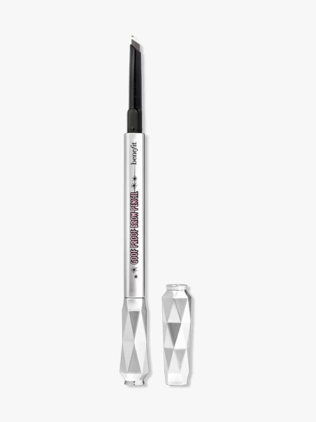 Benefit Goof Proof Waterproof Easy Shape & Fill Eyebrow Pencil in Cool Grey in branded component on a light gray background
