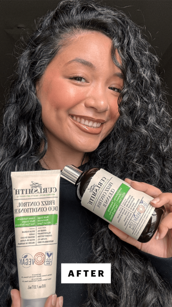 Selfie of Bianca Richards after applying the Curlsmith Frizz Control Cleanser and Duo Conditioner