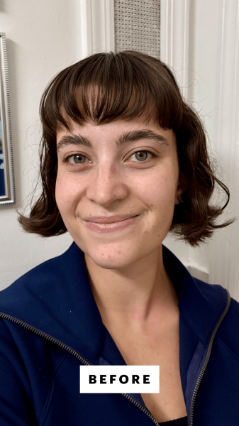 A selfie of Allure senior commerce editor Sarah Felbin before washing her hair with the Beekman 1802 Milk Therapy...